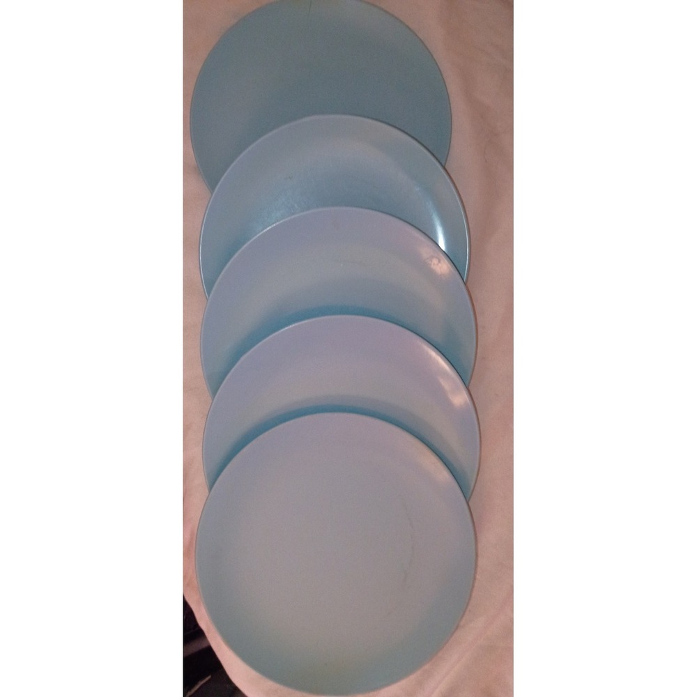 Vintage Texas-Ware Sky Blue Melamine Dinner Plates Set of 5 G-4 PMC Retro